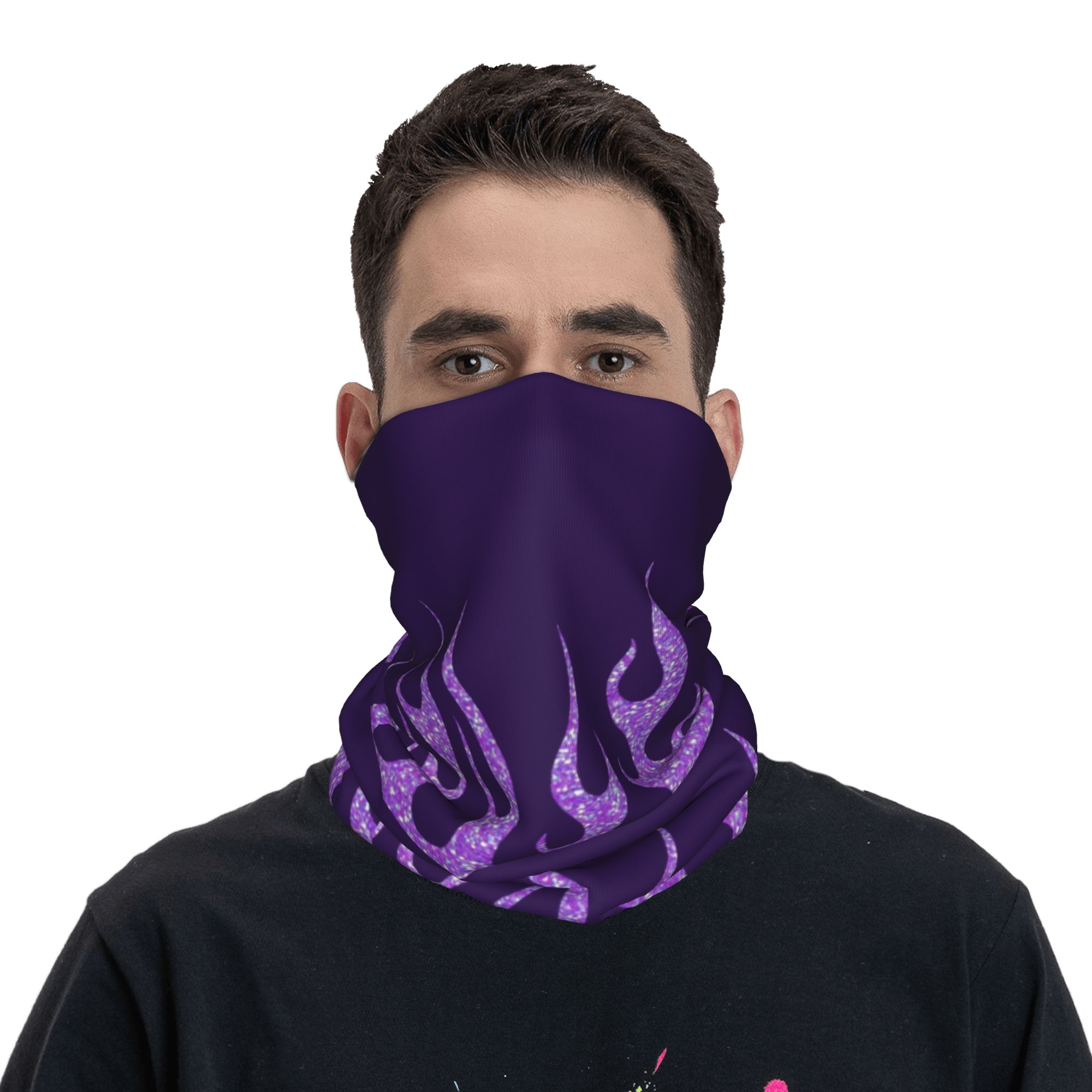 Custom Purple Glitter Flames B - Neck Gaiter Face Cover 리뷰 및 가격