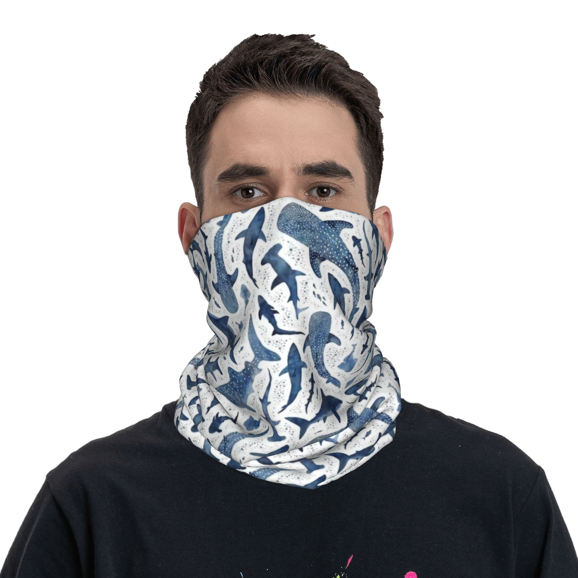 Custom Blue Watercolour Shark  - Neck Gaiter Face Cover 리뷰 및 가격