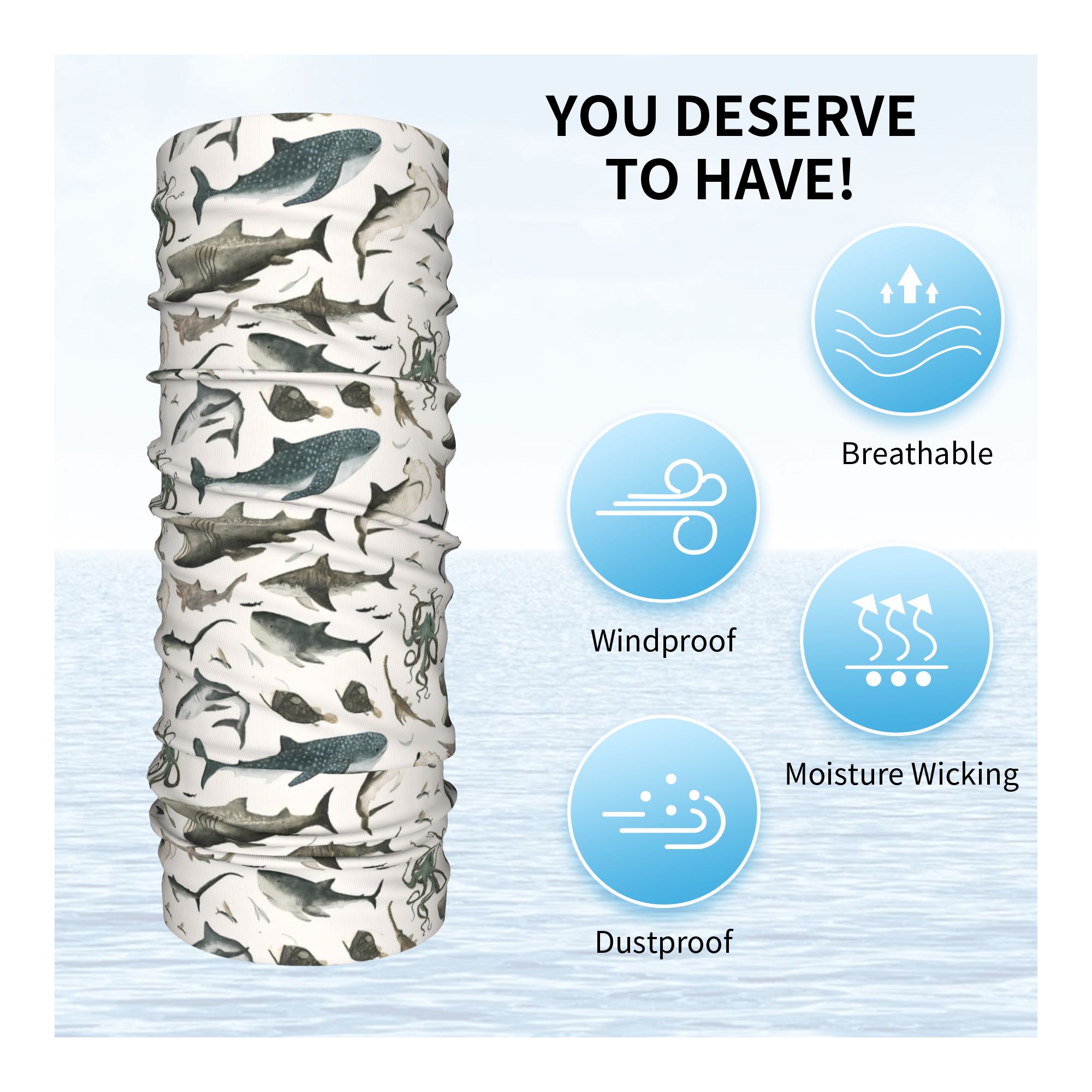 Shark Ocean Animal Sharks Band - Neck Gaiter Face Cover 리뷰 및 가격